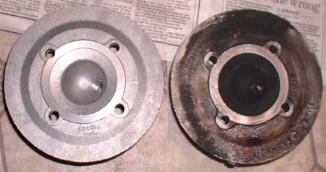 Vespa ET3 and Polini 130 cylinder heads compared