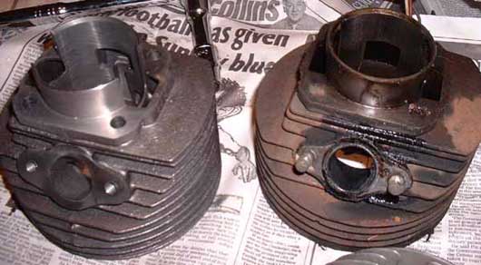 Vespa ET3 and Polini 130 cylinders compared